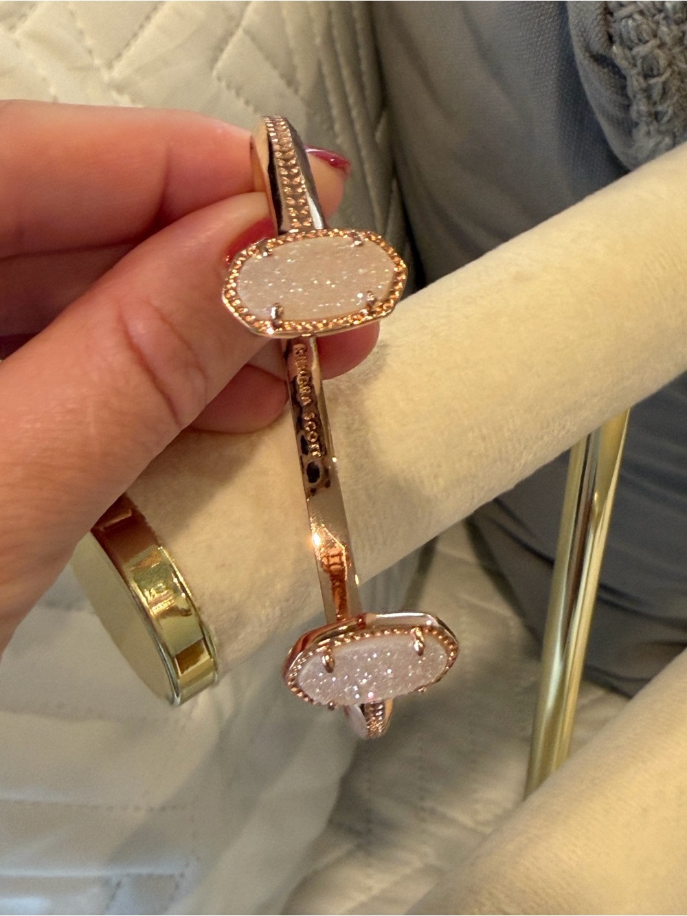Kendra Scott Rose Gold Druzy Double-Open Cuff Bracelet - Pale Pink - Picture 3 of 4